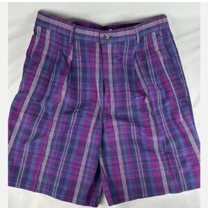 NWT Vintage Purple Plaid Merona Mens Shorts Sz 34 Pleated Front Target 90s Y2K